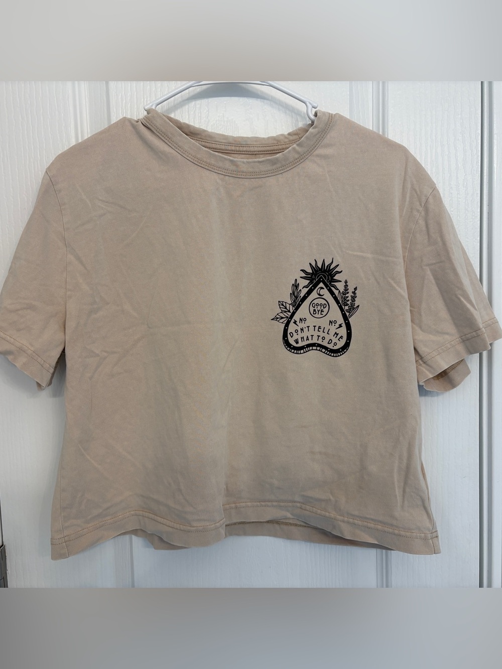 Neutral Beige Graphic Crop Tee - Don’t tell me what to do